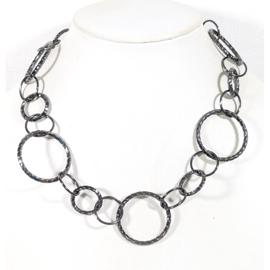 Rj Graziano Gray Metallic Textured Circle Chain Statement Necklace 22 In Western